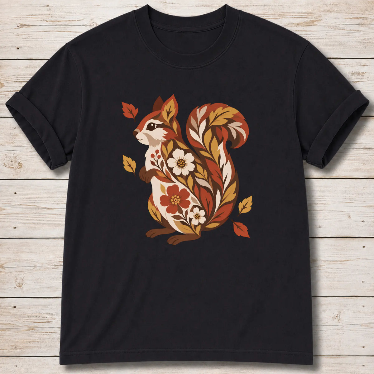 Black Autumn Squirrel T-Shirt