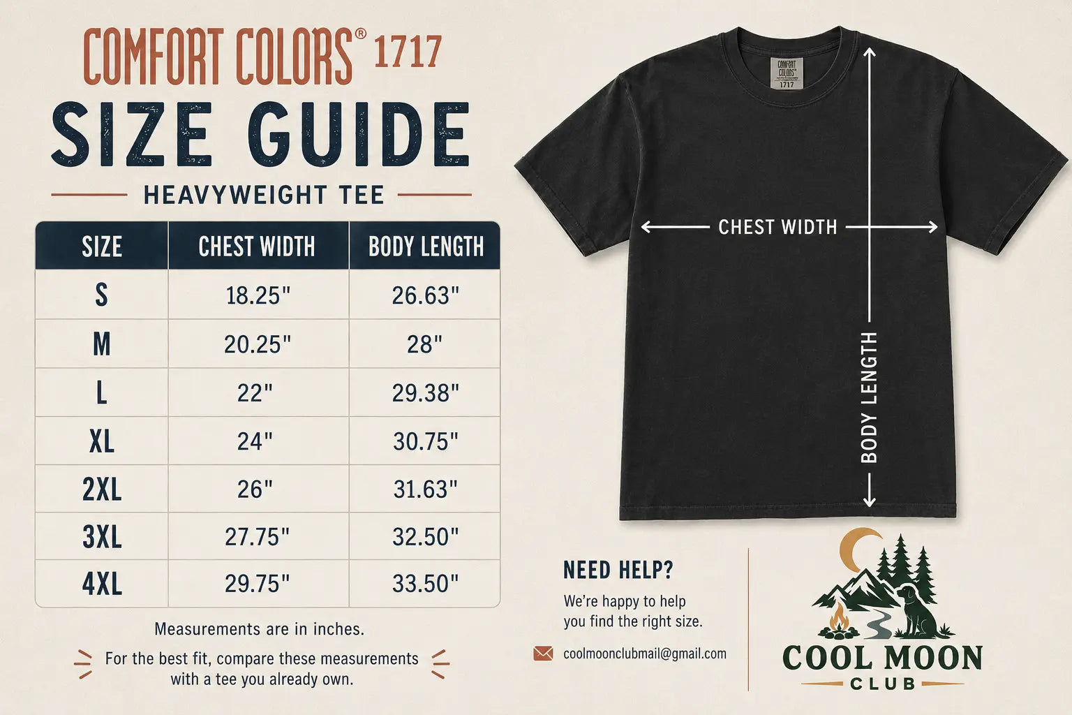 Comfort Colors size chart