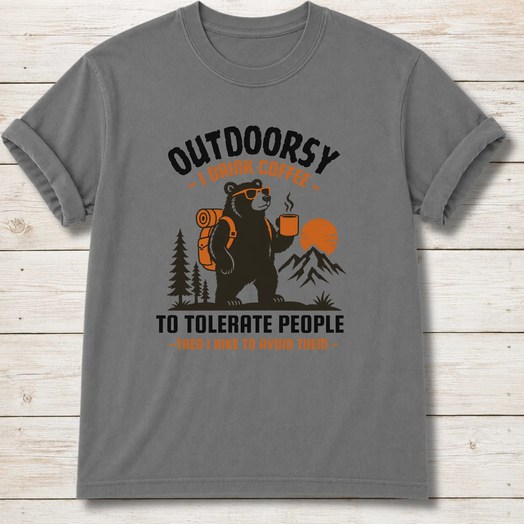 Outdoorsy Coffee Lover T-Shirt - Grey