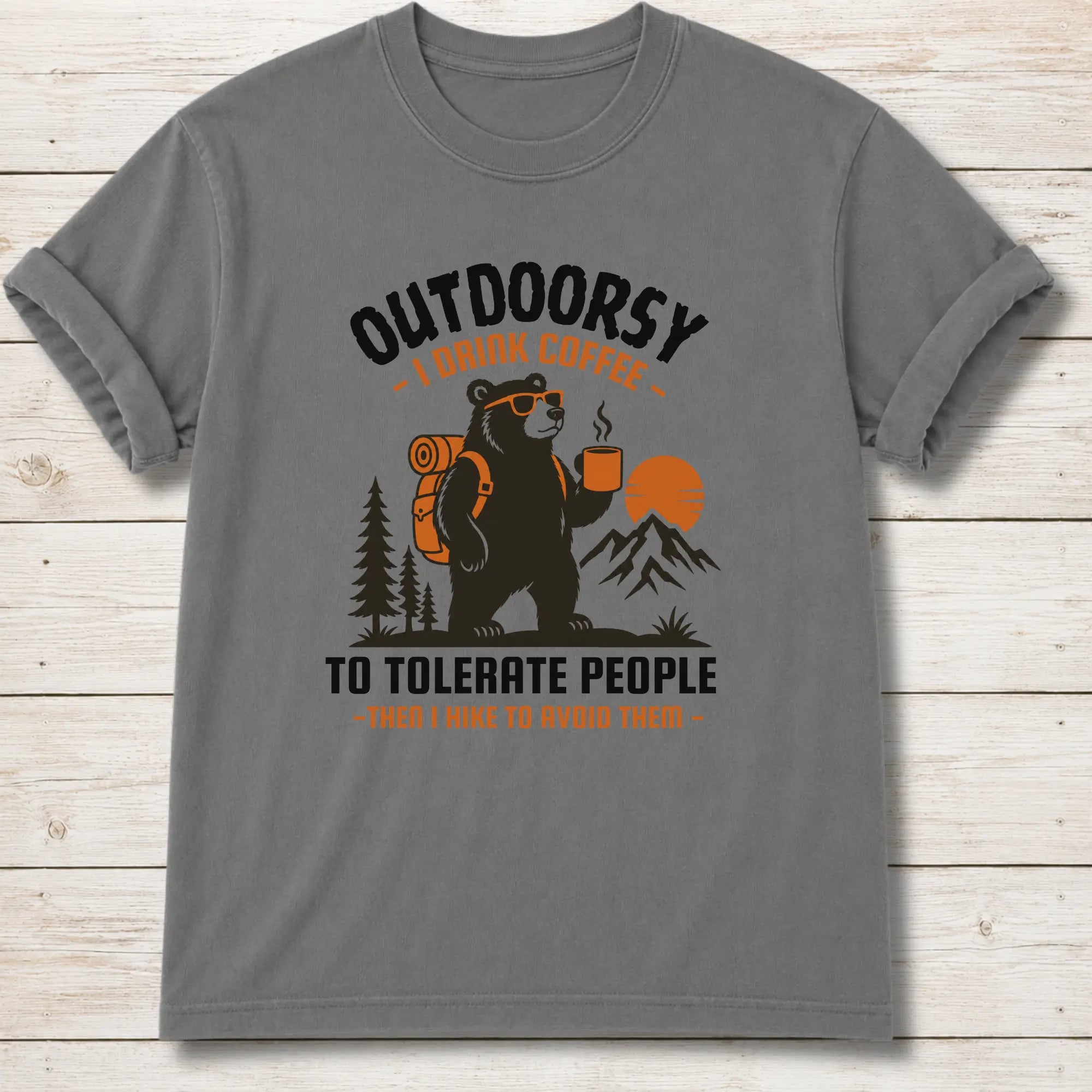 Outdoorsy Coffee Lover T-Shirt - Grey