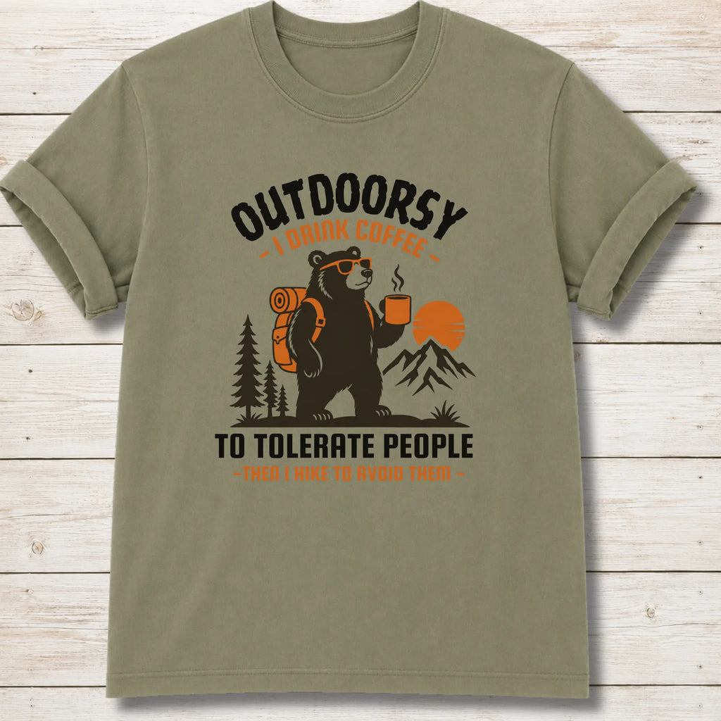 Outdoorsy Coffee Lover T-Shirt - Khaki