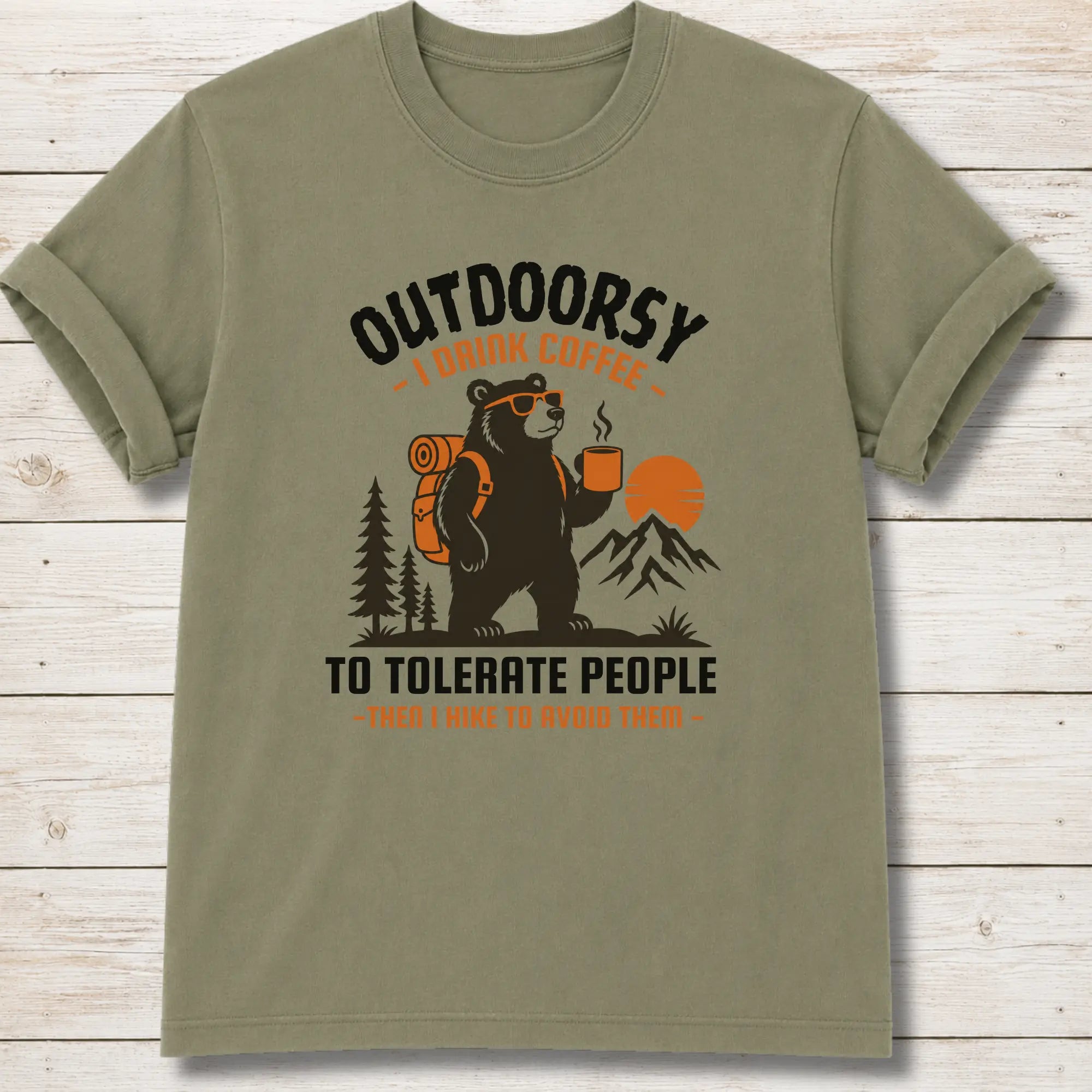 Outdoorsy Coffee Lover T-Shirt - Khaki