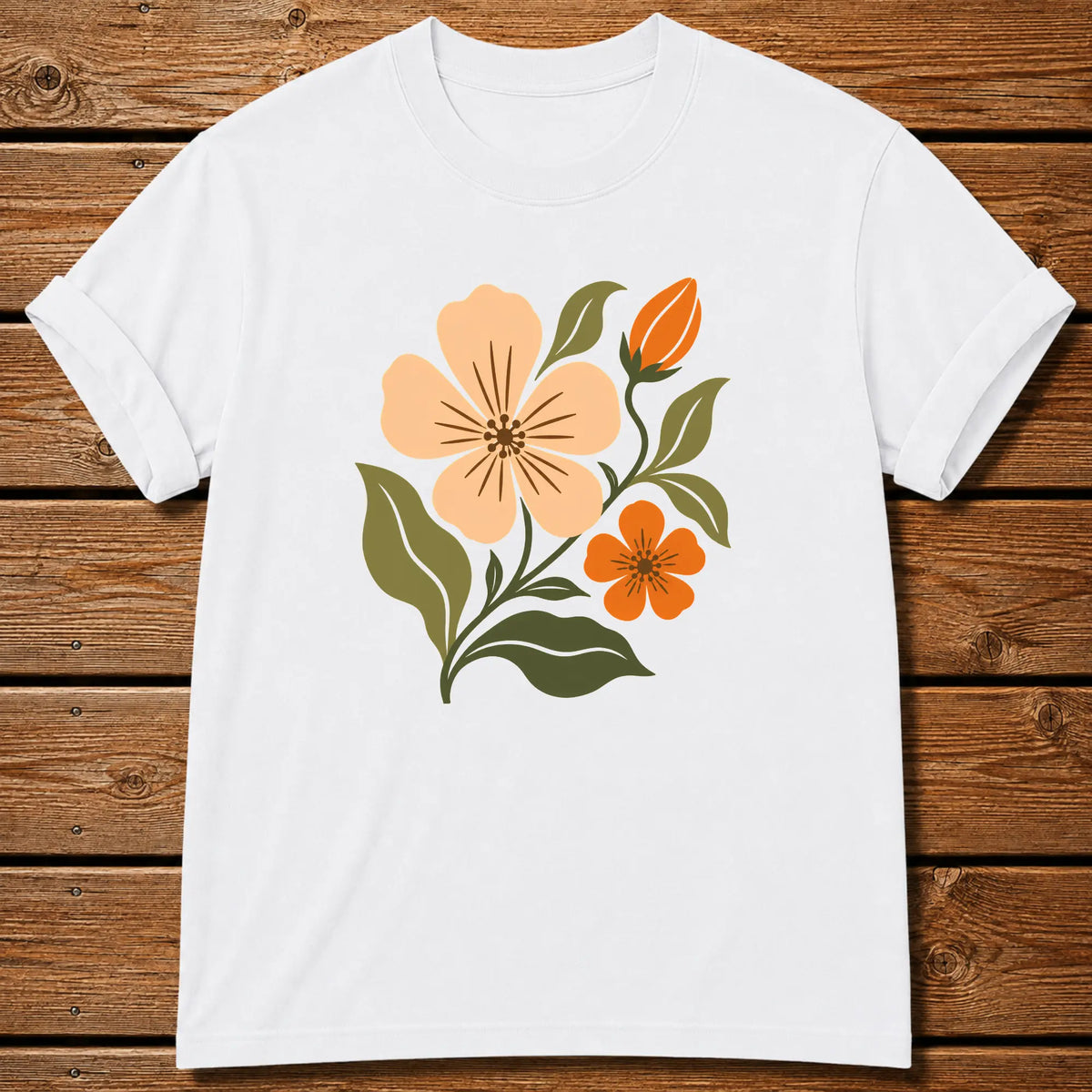 Peach Flower T-Shirt - White